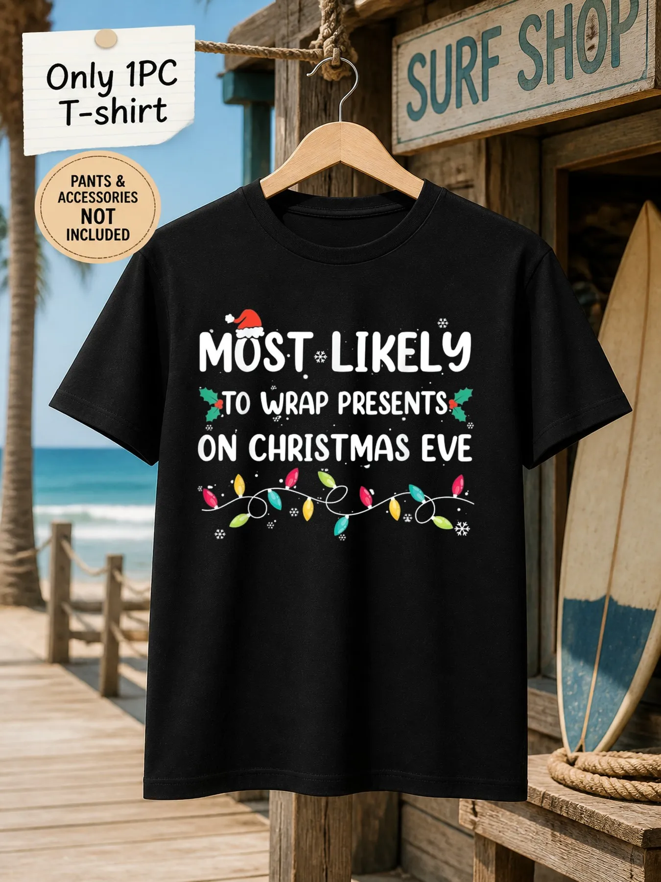 1pc Men'S Graphic T-Shirt Most Likely to Wrap Presents on Christmas Eve Short Sleeve Crew Neck [Solely 1pc T-SHIRT]