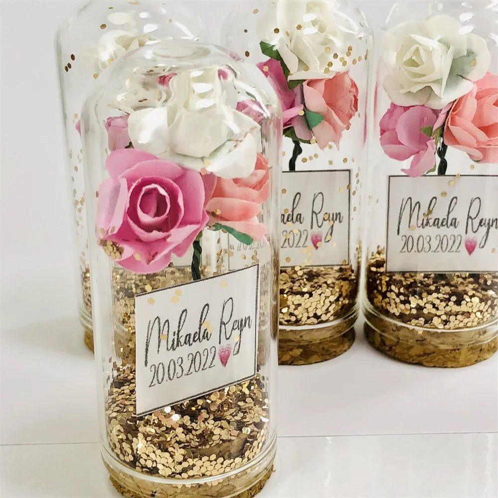 

15pcs Handmade Gold Glitter Colored Glass Dome Favors for Special Parties, Wedding Shower Rose Guest Gift, The Happiness on a Sp