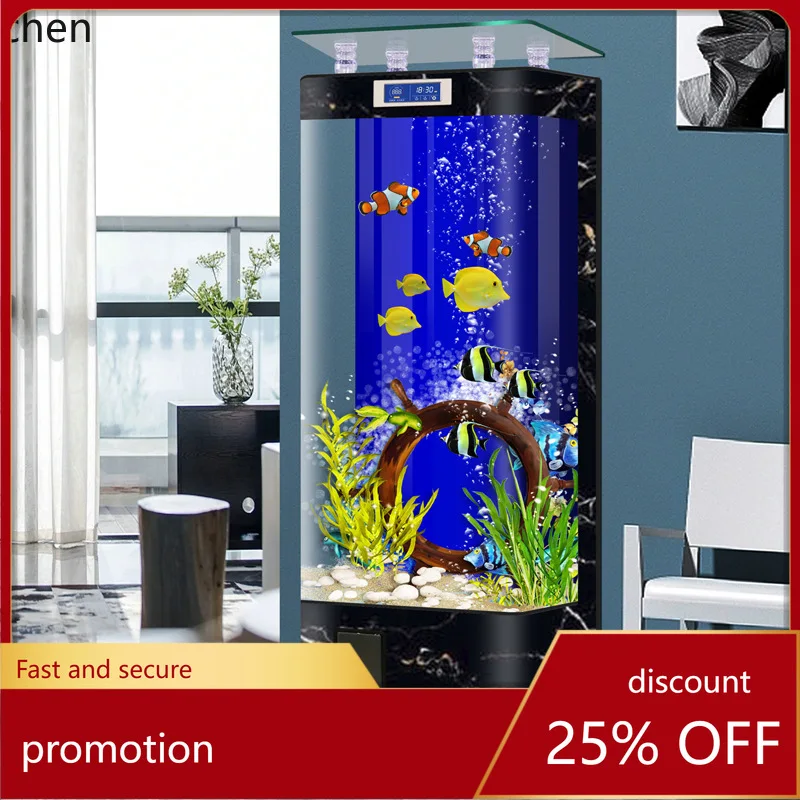 

HT One-piece Vertical Fish Tank Living Room Home Wall-mounted Aquarium Ecological Glass No Water Change Needed