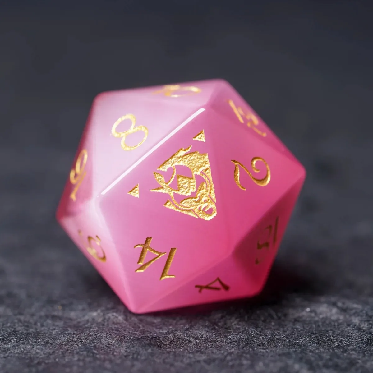 Natural Gemstone DND D20 Dice Pink Cat\'s Eye D&D Red Dice for Dungeons and Dragons MTG D20 Red Stone Dice Opal Stone Dice BG3