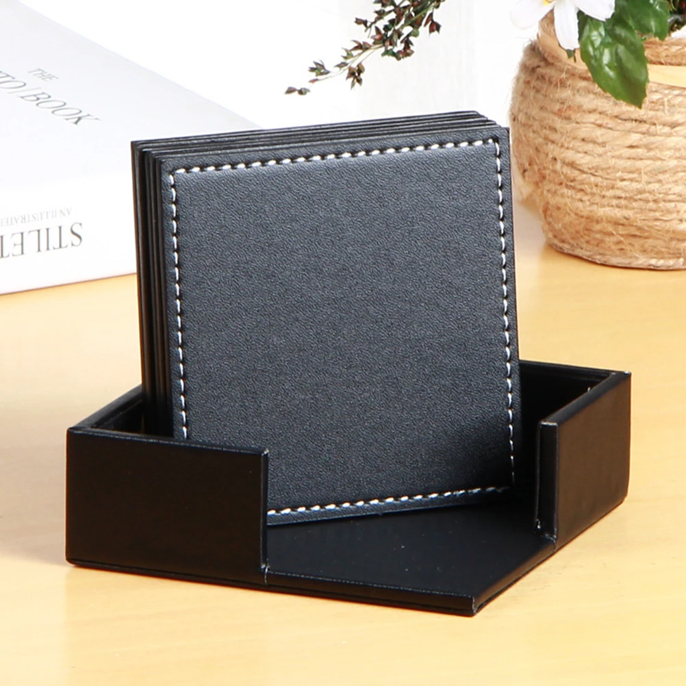 

6pcs Cup Coasters Square PU Table Placemat Non Slip Dining Mat Set Elegant Design Heat Insulation Stain Resistant Easy
