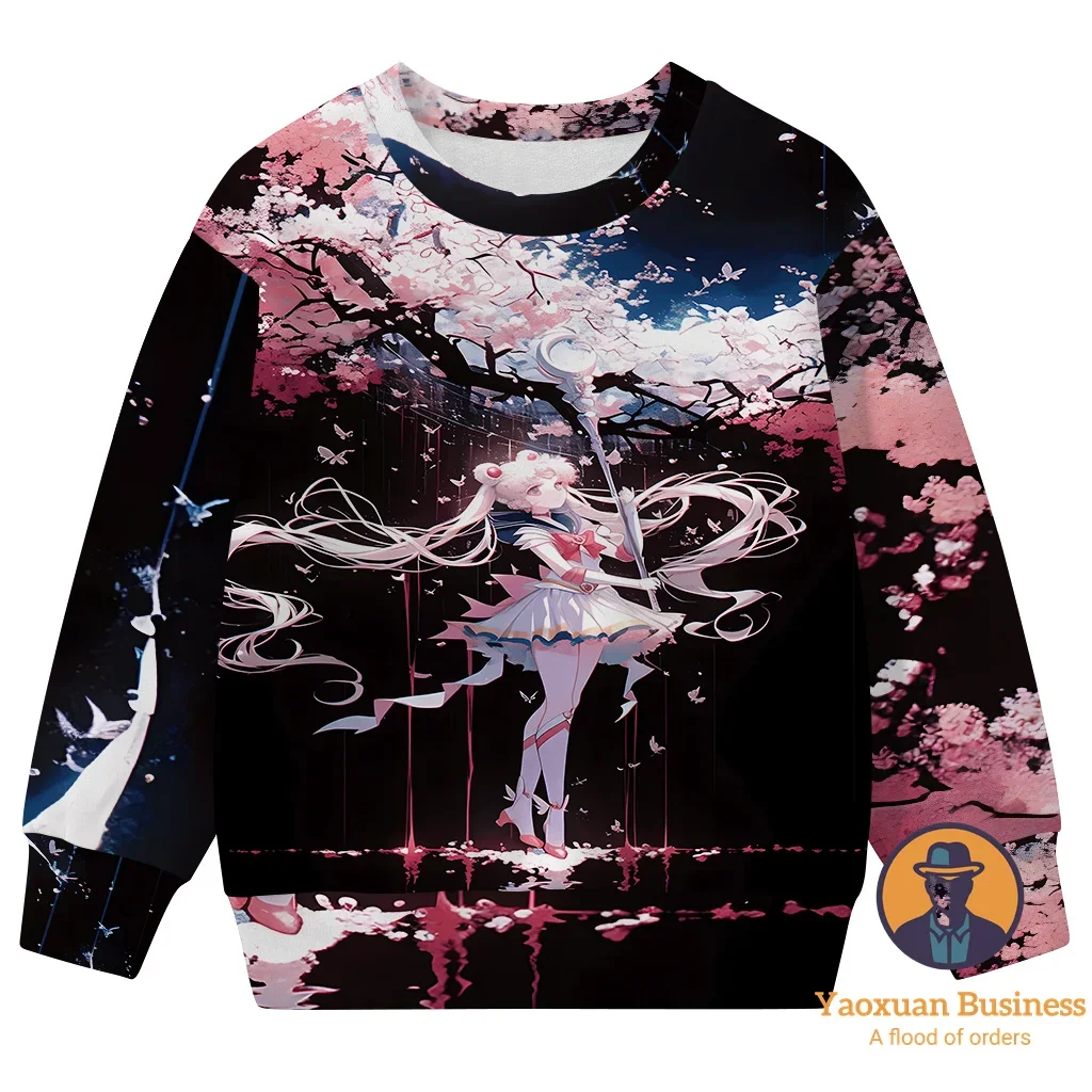 

2025 New Sailor Moon Boys Girls Kids 3D Printed Cartoon Crew Neck Sweatshirt Pretty Cute Warm Windproof Autumn Winter Stylish​