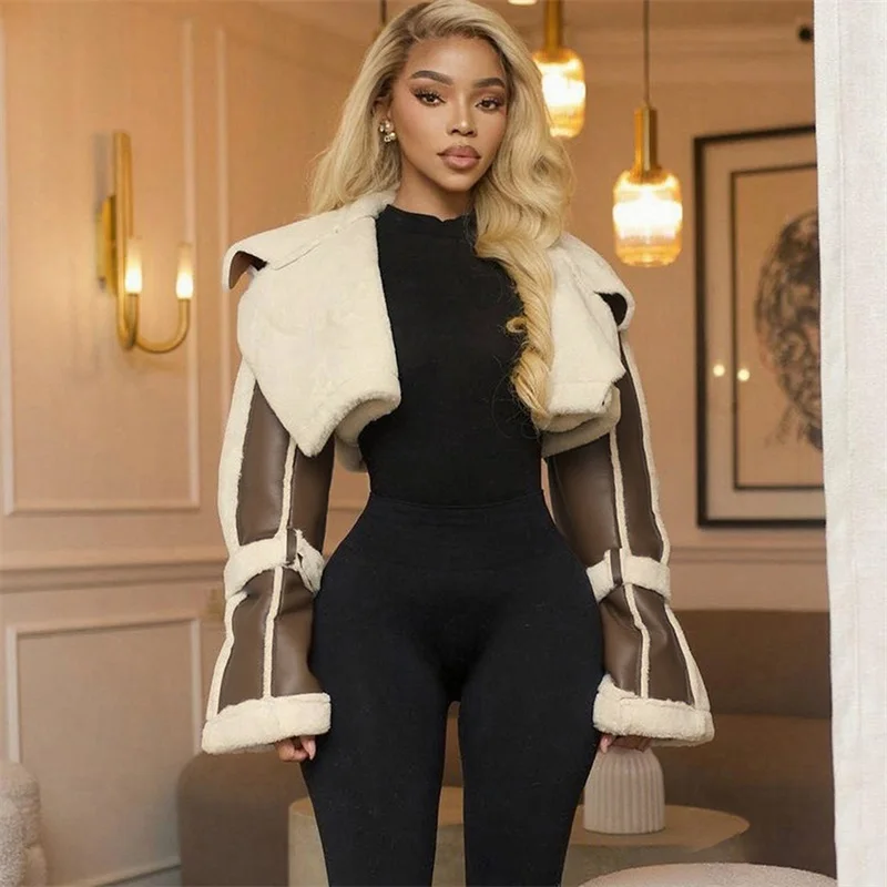 Pu レザー女性コート暖かい冬カジュアルデイリーフォーマルフルスリーブ結婚式のゲストショートジャケットホリデービーチ衣装