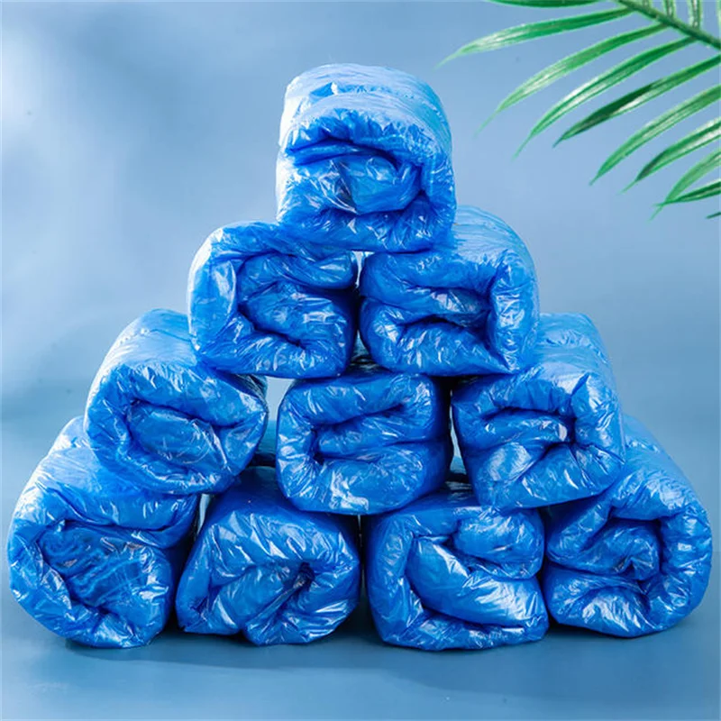100/500/1000PCS Blue Plastic Shoe Cover Disposable Waterproof Shoe Cover Plastic Non-slip Foot Cover Indoor Shoe Cover Home Use