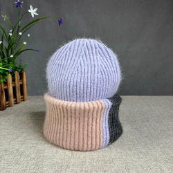 2024 Angora cappello invernale in pelliccia di coniglio berretti lavorati a maglia da donna di alta qualità corea cofano di lusso femminile morbido caldo Skullies berretti