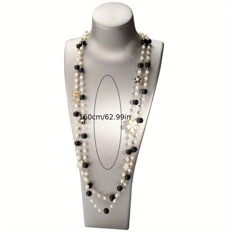 Baroque Pearl necklace Japanese and Korean style number 5 necklace Layered stacked long necklace Exaggerated handmade beaded flo