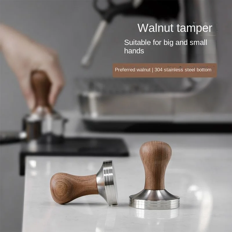 BEARR Espresso Tamper Walnut Wood Handle Coffee Tamper 304 Stainless Steel Base Tamper Station 51/53/58mm Barista Coffee Tool