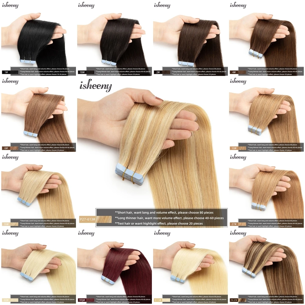 Isheeny Tape In Human Hair Extensions 12\