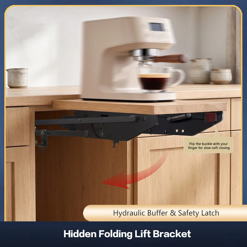 Kitchen Appliance Lift Bracket Hidden Hydraulic Buffer Folding Countertop Extension Hardware For Stand Mixer Coffee Machine