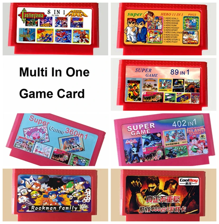 Red Shell 60Pins Game Card Multi-In-One Hot Sale 600/500/450/400/402/360/340/288/188/198/218/64/30/8 In 1 Best Collections