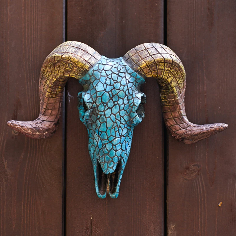 

Retro 3D Turquoise Blue Sheep Head Wall Hanging Decoration Creative Home Bar Art Decoration