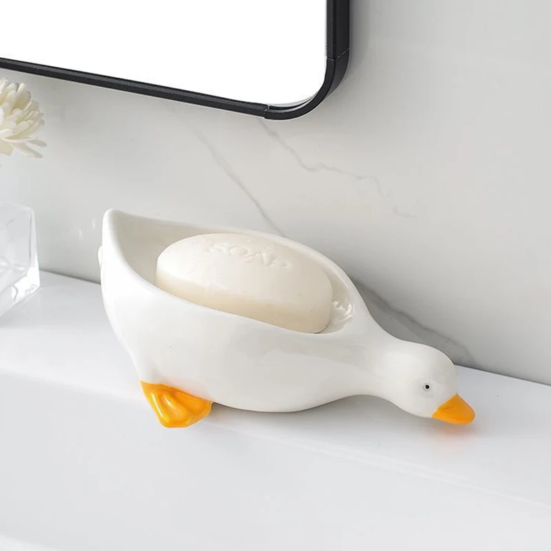 2pcs Thickened Plastic Soap Dish Drain Creative Cartoon Duck Yellow Soap Tray Bathroom Decoration Soap Box Household Supplies