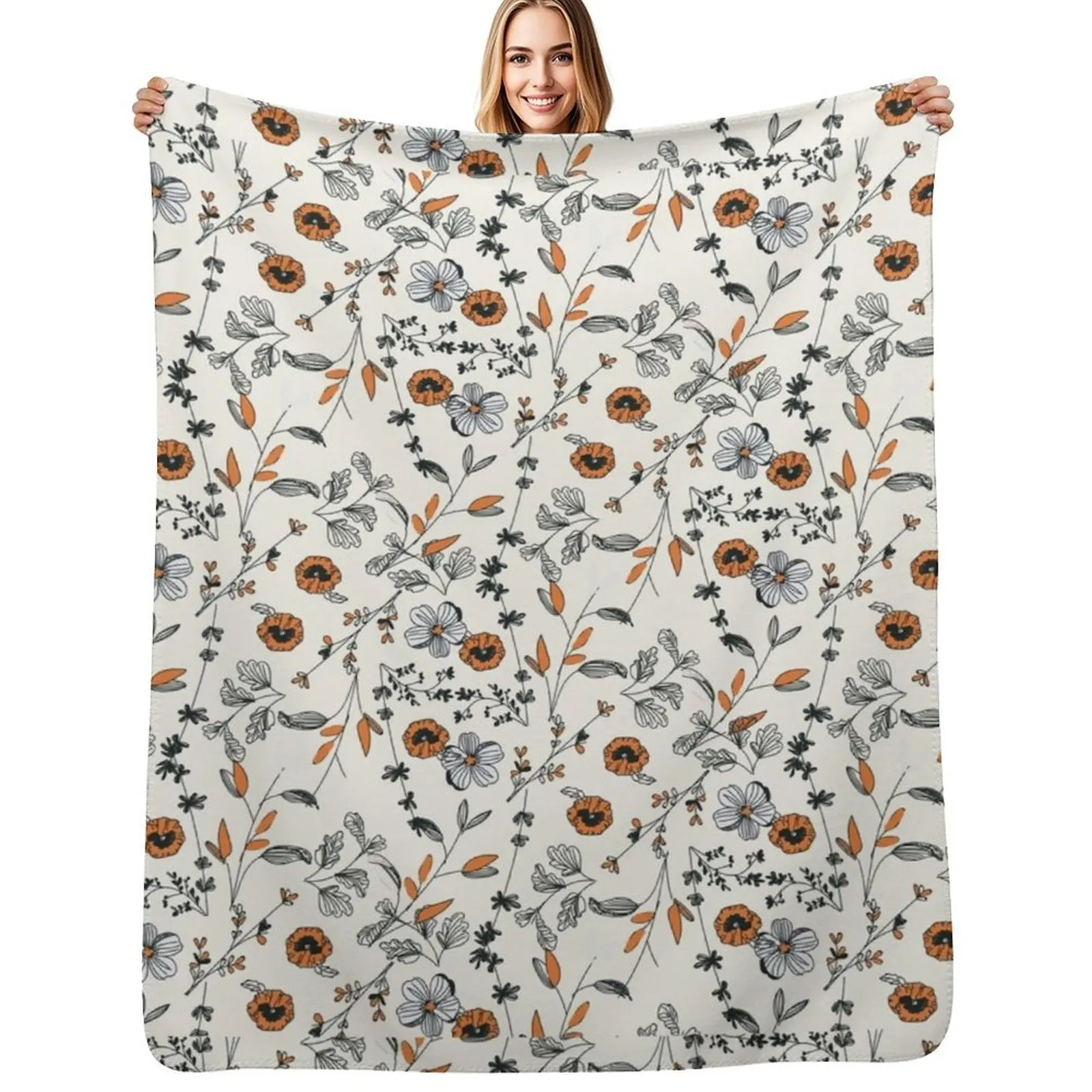

Orange Flower Pattern Throw Blanket Soft Bedroom Blanket for Night Sleeping