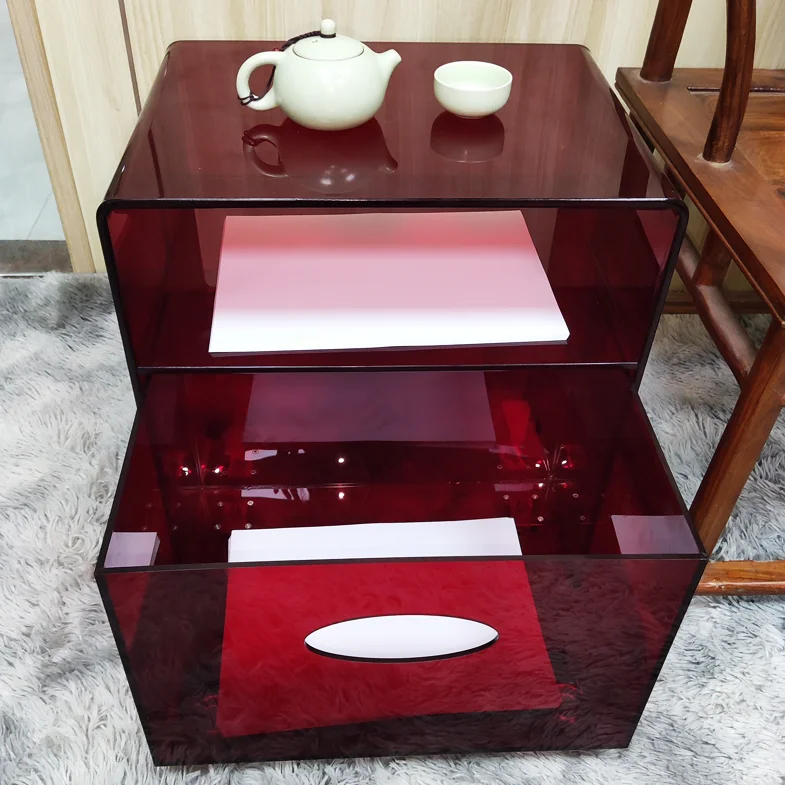 bedroom furniture transparent purple red acrylic storage cabinet bedside table, sofa small side table with wheels