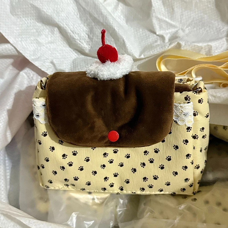 Kawaii Dog Paw Print Coin Purse Lace Splice Flap Exquisite Storage Bag Lightweight Multi‑compartment Daily Casual Cute Card Bag