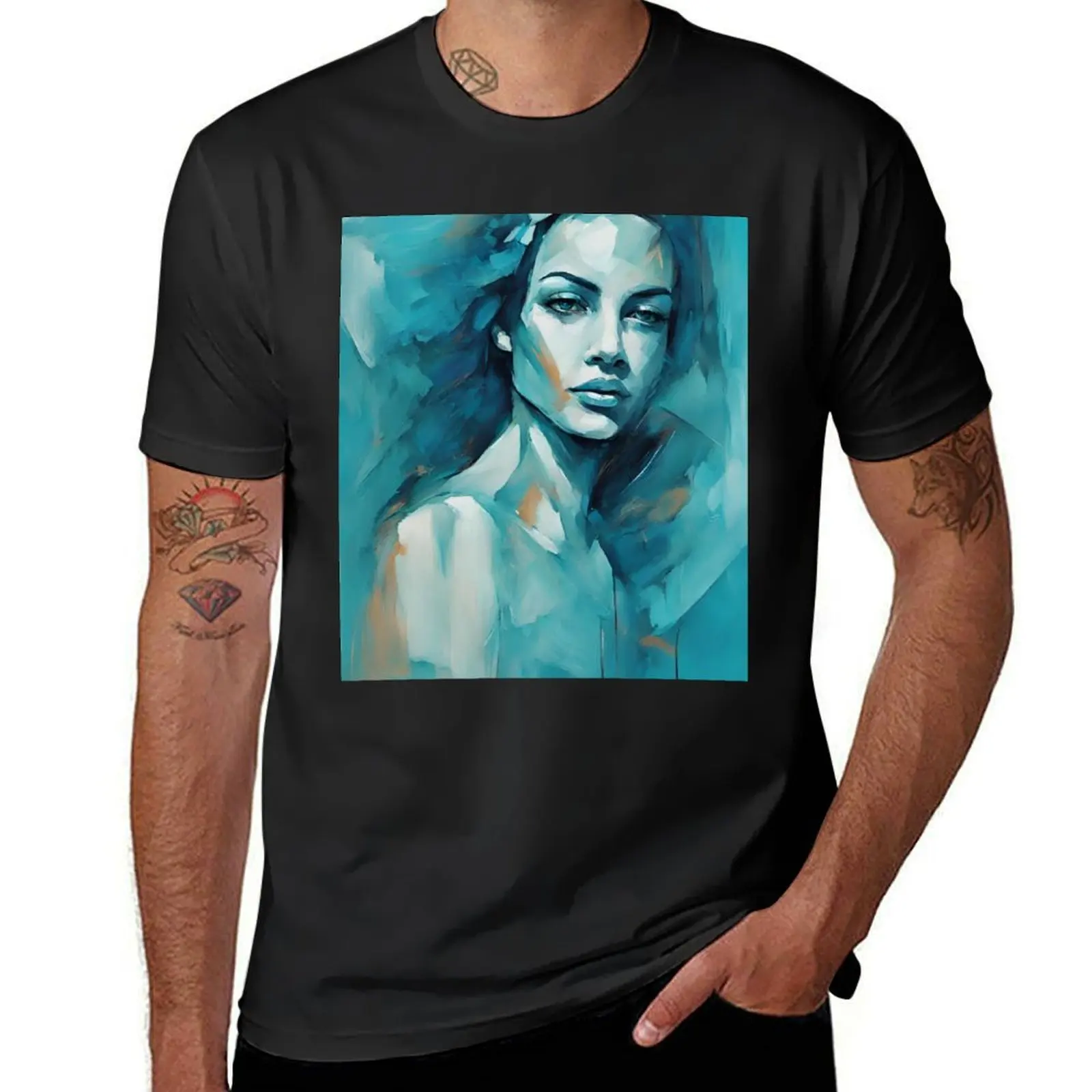 Expressive Woman Portrait - Colorful Beauty Lyra T-Shirt blanks customizeds vintage Short sleeve tee mens clothing