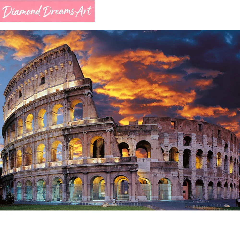 

Алмазная вышивка с полным заполнением полем, Колизей, вышивка крестом, римская достопримечательность, новинка, мозаичный пейзаж, декор для стен, без рамы