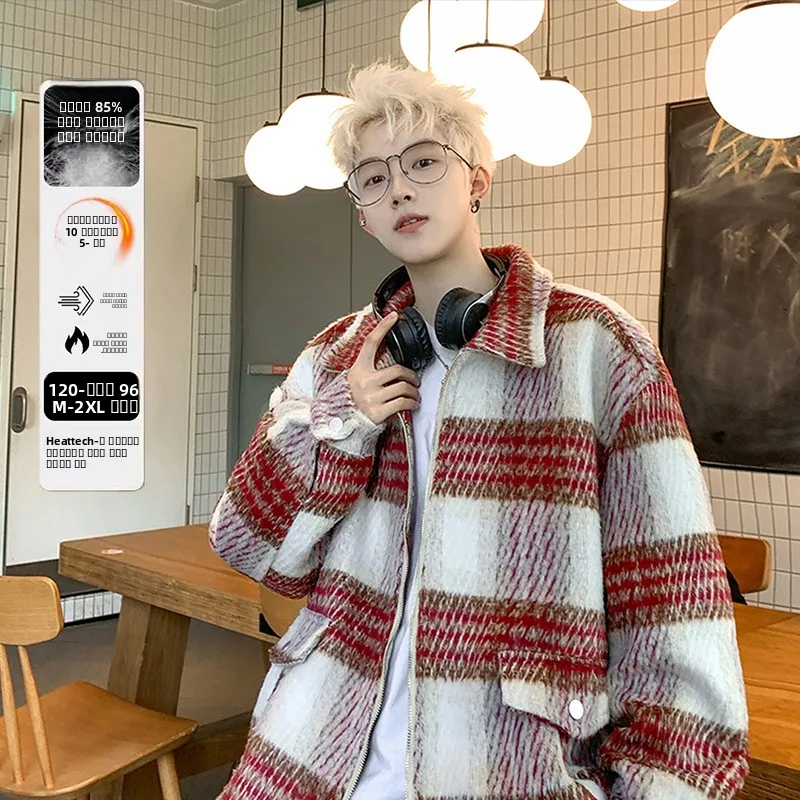 

Премиум-куртка мужская зимняя утепленная в клетку, класса люкс, из шерсти, молодежная модная верхняя одежда с отложным воротником, с другим наполнителем