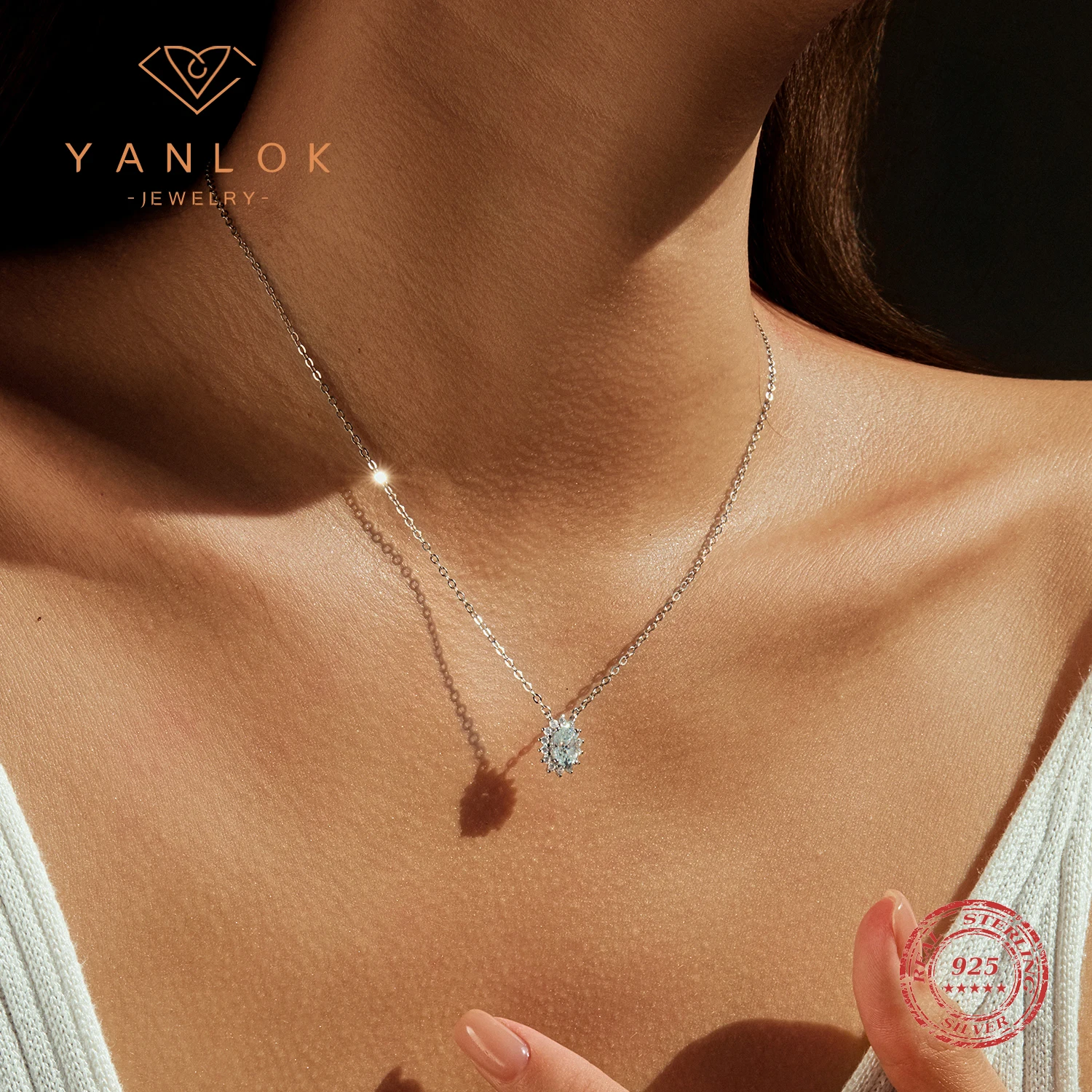 

YANLOK из стерлингового серебра 925 пробы, изысканное роскошное муассанитовое ожерелье с геометрическим кулоном для женщин, элитные свадебные украшения