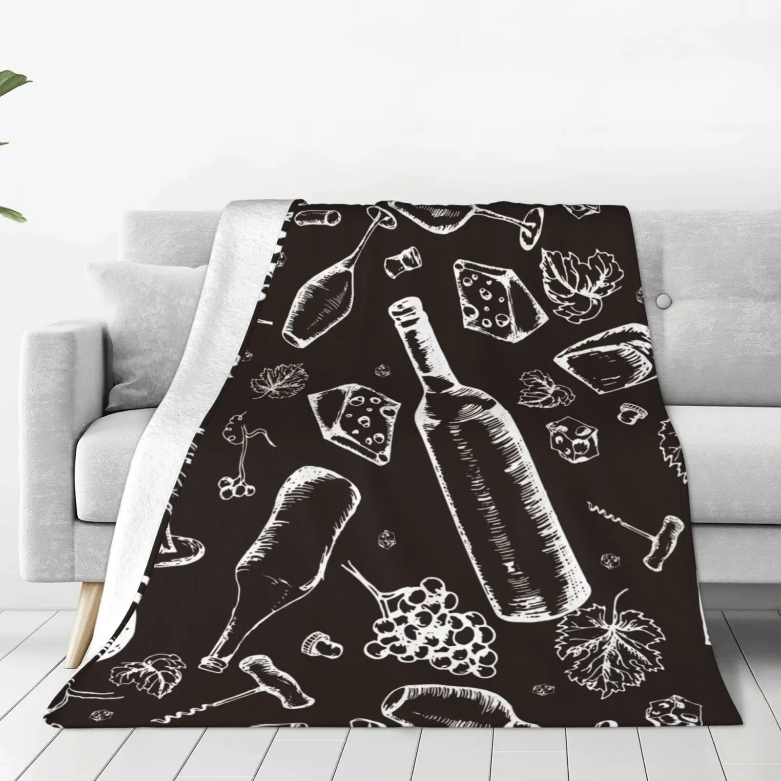 Wine Cheese Print Flannel Fleece Throw Blanket Soft Warm  Coral Velvet for Home