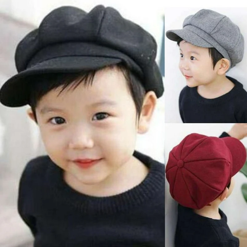Achteckige Woll-Zeitungsjungenmütze im koreanischen Stil für Herbst und Winter, einfarbig, Unisex, Baby-Sonnenschutz, warm, winddicht, vielseitig