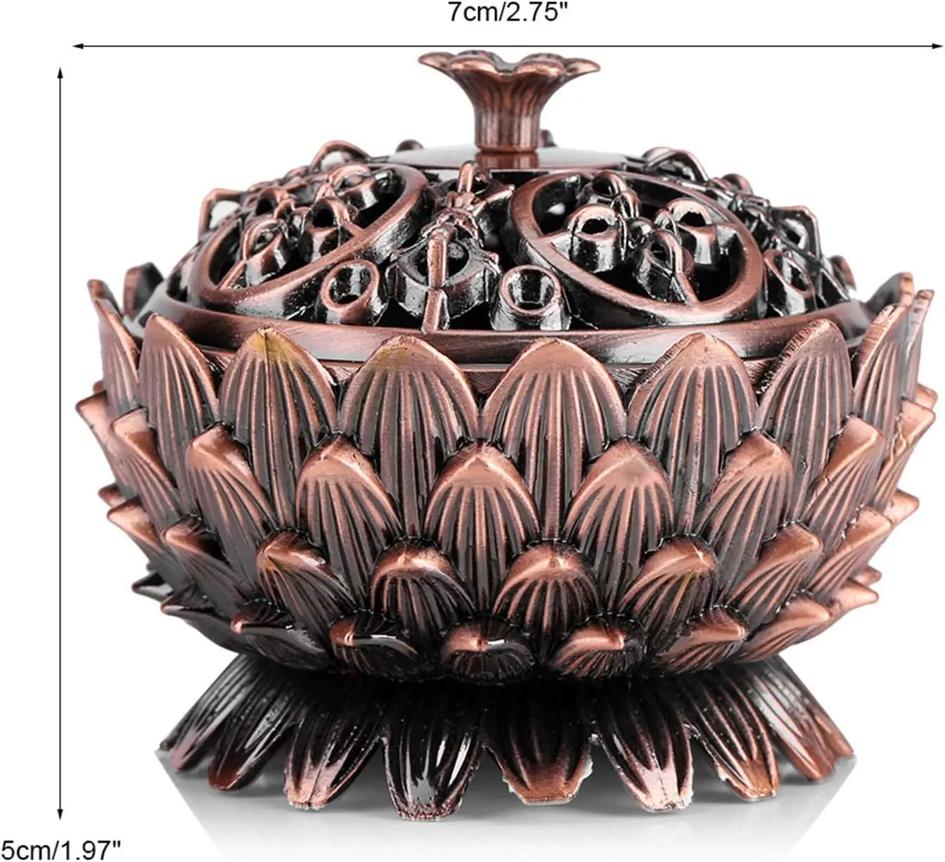 Insence Burner Holder Lotus Shape Alloy Burner Vintage Backflow Smoke Stick Holder Decoration for Office Yoga and Livingroom,
