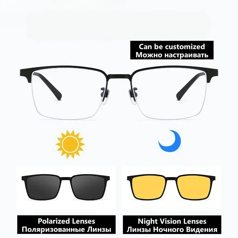 OLLYMURS الرجال كليب على إطار النظارات الشمسية للقيادة ليلا ونهارا الصيد التيتانيوم الزجاج البصري UV400 عدسات مضادة للوهج f