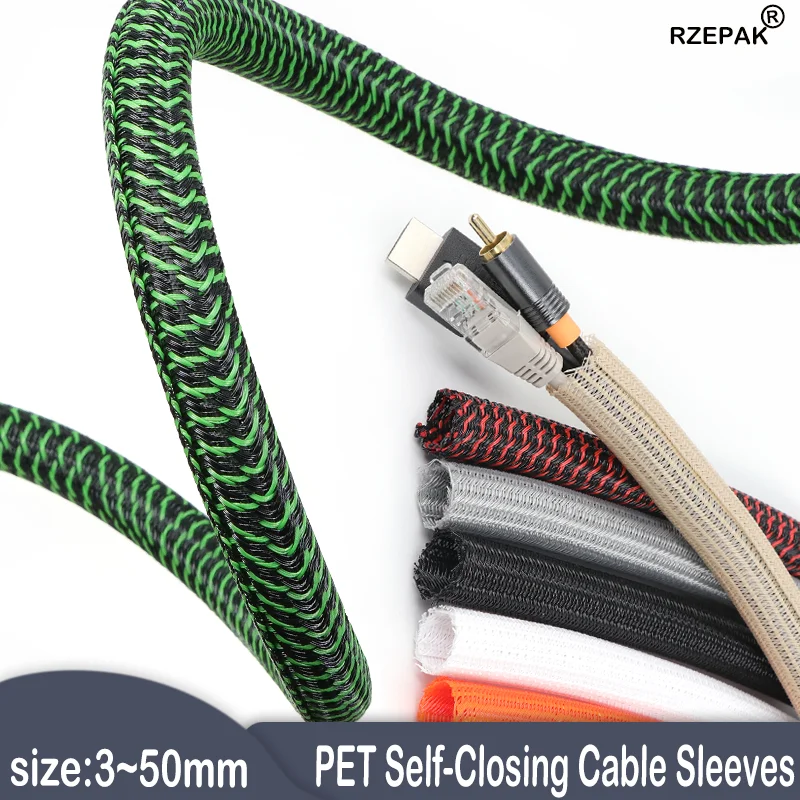 2/8/10M Self Closed Braided Cable Sleeve PET nylon Wrapping Cable Casing Sleeves Wire for Desk Wire Protector Cable Wrap Cover