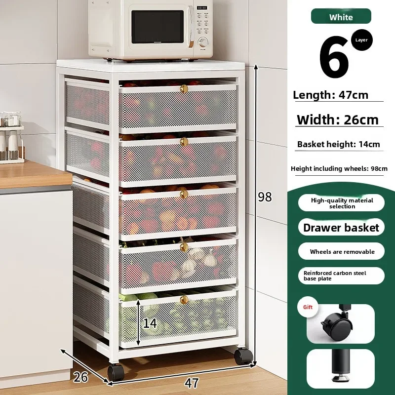 Keuken groentemand, uitneembare, van vloer tot plafond reikende fruit- en groentenopbergmand, grote capaciteit, gelaagde plank