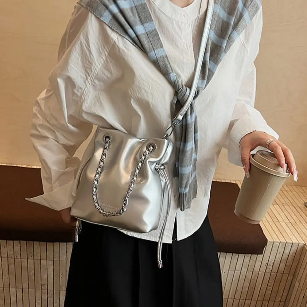 

Корейский стиль, сумки-ведра с цепочками и ручкой, кошелек, сумка через плечо, сумка через плечо из искусственной кожи, сумки-кошельки большой емкости, сумка-ведро на шнурке