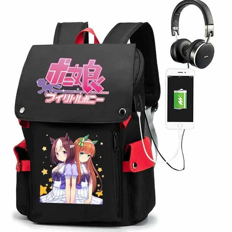 جوكي فتاة أنيمي البضائع 2D خاص صامت جرس الغزلان الذكور والإناث طالب موضة حقيبة كتف مزدوجة على ظهره ANI #5