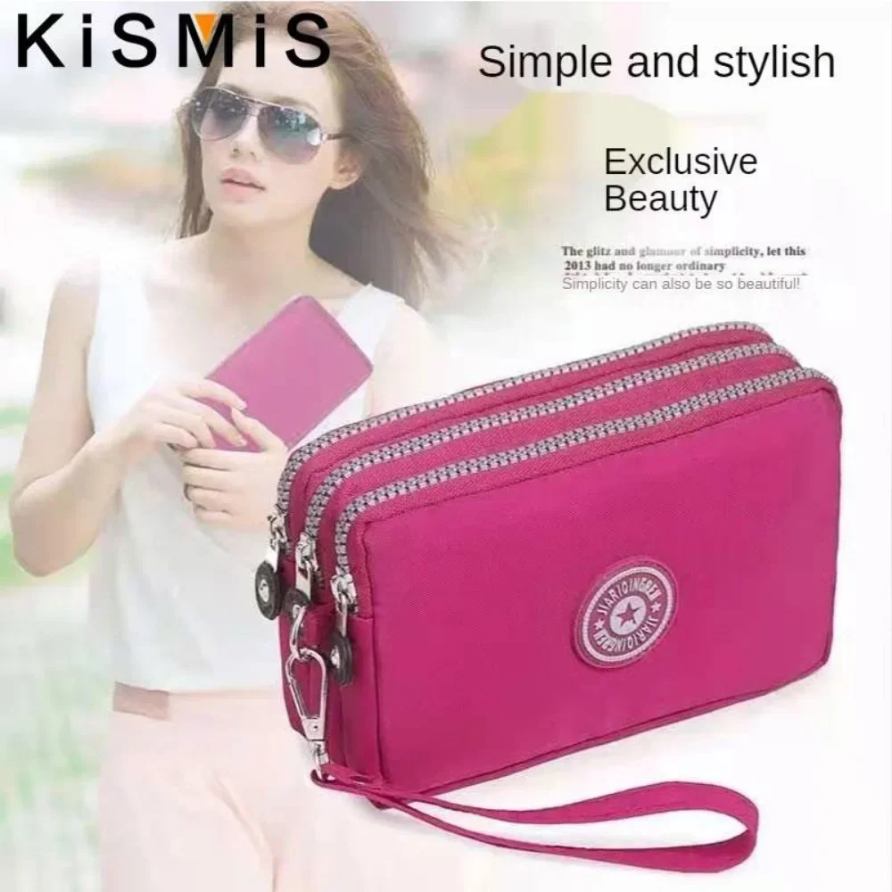 High Capacity 3 Layer Zipper Coin Purse Unisex Solid Color Waterproof Wallet Portable Phone Makeup Bag