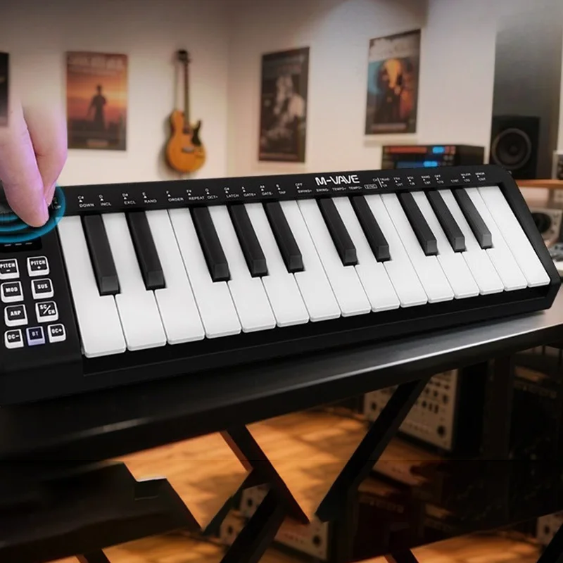 Teclado midi profissional, mini controlador portátil de 25 teclas, teclado de música multifuncional com interface usb, sintetizador elétrico