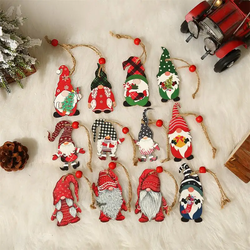 1/9/12pcs Christmas Gnome Wooden Ornaments Hanging Decor For Christmas Tree Santa Doll Wooden Hanging For Xmas Tree Decor