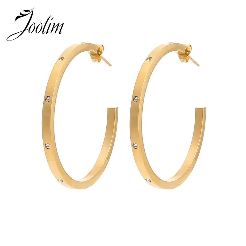 

Joolim Jewelry Wholesale High End PVD Waterproof Simple Exaggerated Big Circle Zirconia Hoop Stainless Steel Earring for Women
