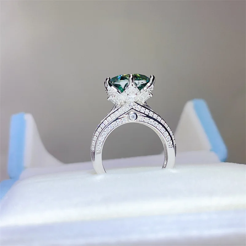 5 Carat Green Blue Moissanite Lab Diamond Rings Luxury s925 Silver Moissanita Wedding Finger Ring Fine Jewelry Pass Diamond Test view 2