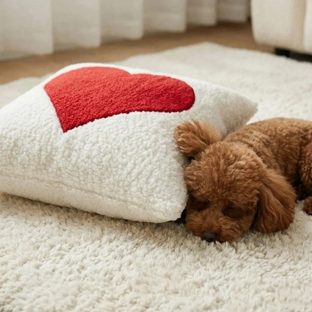 Soft Valentine Heart Pattern Pillowcase Decorative Square Throw Pillow Cover Red White Embroidery Cushion Cover Bedroom