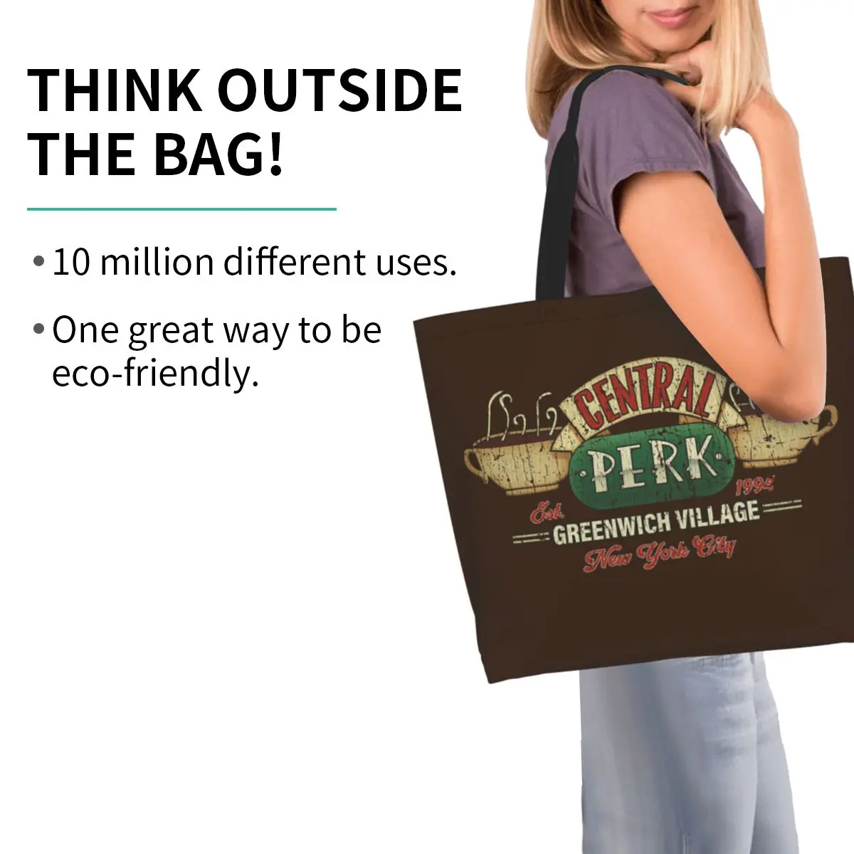 Central Perk Friends Logo Shopping Tote Bag Canvas Large Capacity Shoulder Bags Shopper Grocery Handbag for Women