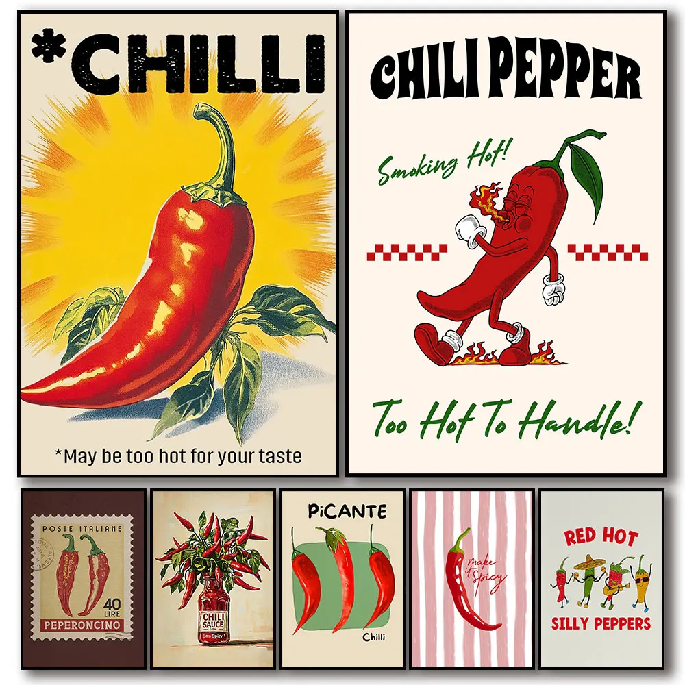 Fiery Pepper Painting Canvas Print Poster Wall Art For Modern Living Kitchen Dining Room Home  Decor