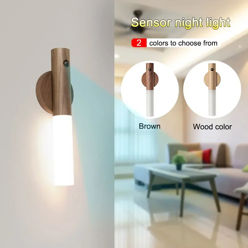 Imagem -02 - Corpo Humano Indução Pequeno Led Night Light Carregamento Usb Armário Corredor Indução Wall Light Imitação de Madeira