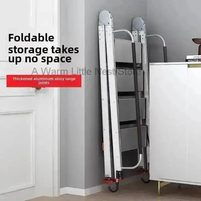 Home Ladder Alloy Aluminum Attic Telescopic Folding Thickened Herringbone Ladder Multi-functional with Handrail Staircase
