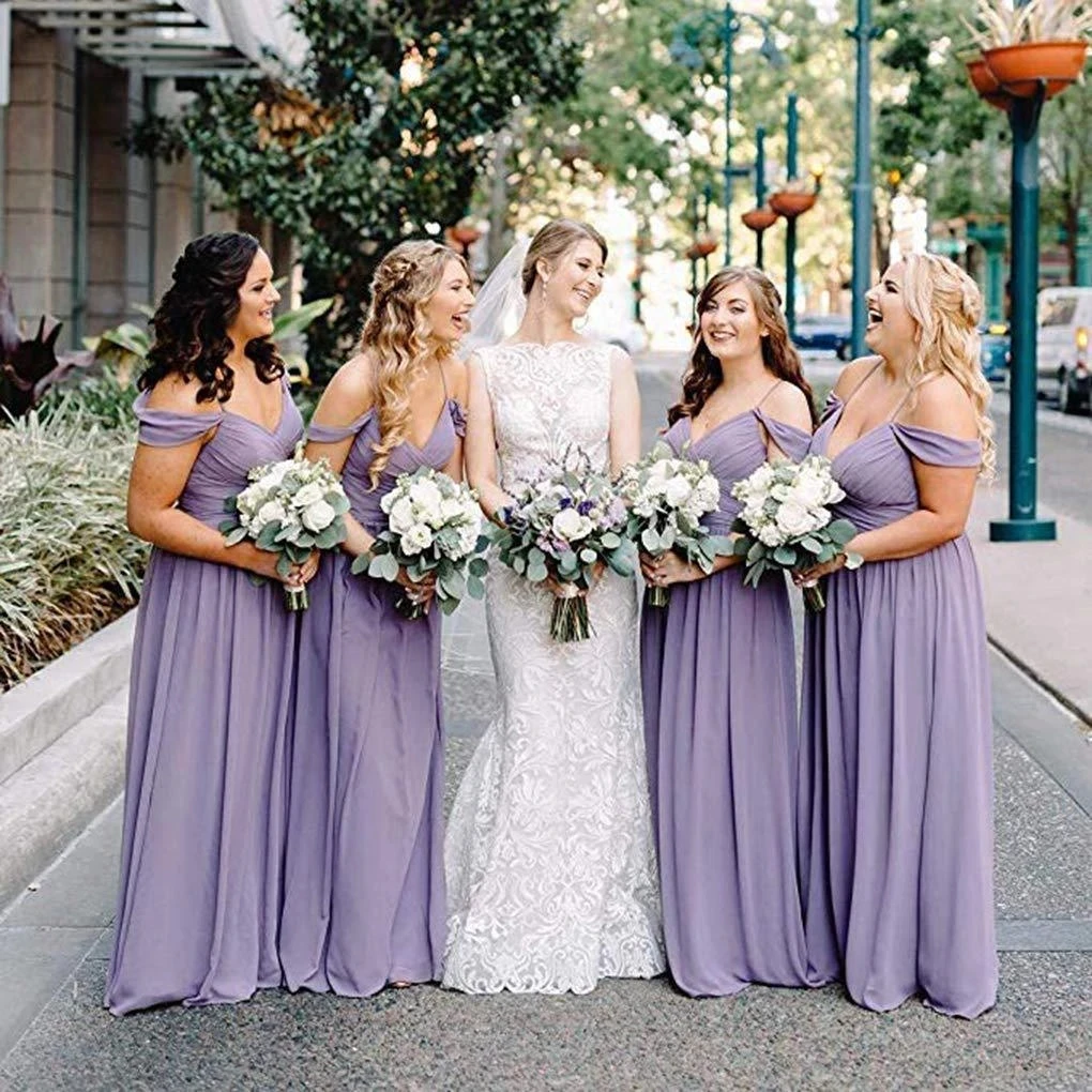 

Angelsbridep Sexy Lilac Off-Shoulder Bridesmaid Dresses Spaghetti Straps Formal Wedding Party Prom Gowns Corset Back