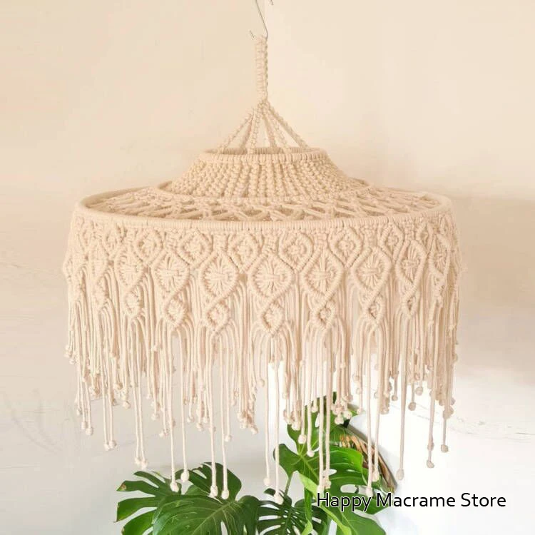 Imagem -03 - Macrame Lustre Macrame Abajur Dossel Extra Grande Lustre Franjas Boho Bohemian Dossel Abajur Ornamento