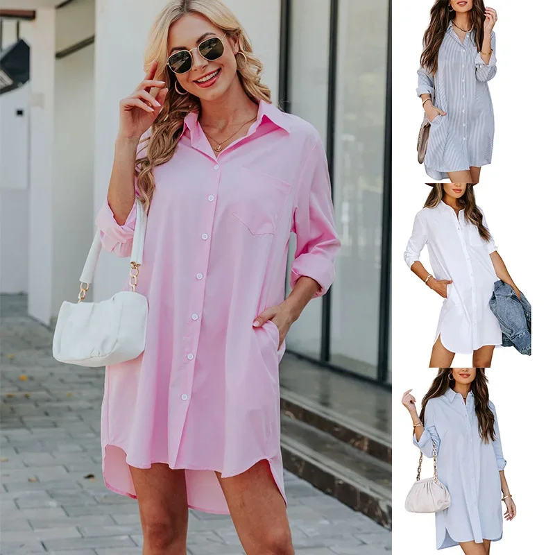 

Elegant Long Shirts For Women 2023 Spring White Casual Oversized Long Stripe Shirt Fall Women Pink Shirt Blouse Long Sleeve