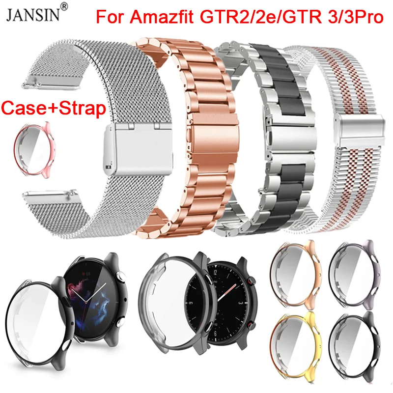 Casing + Tali untuk Amazfit GTR 2 2e Tali Baja Tahan Karat Casing Pelindung Layar untuk Amazfit GTR 3 3 Pro Cover Pengganti Korea