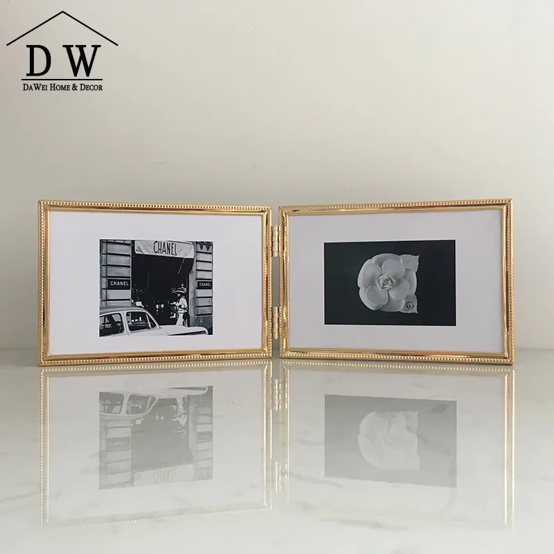 Nordic Exquisite Thin-edge Folding Metal Photo Frame Setting Table 5/6/7/8/10 Inches Two-link Iron Plating