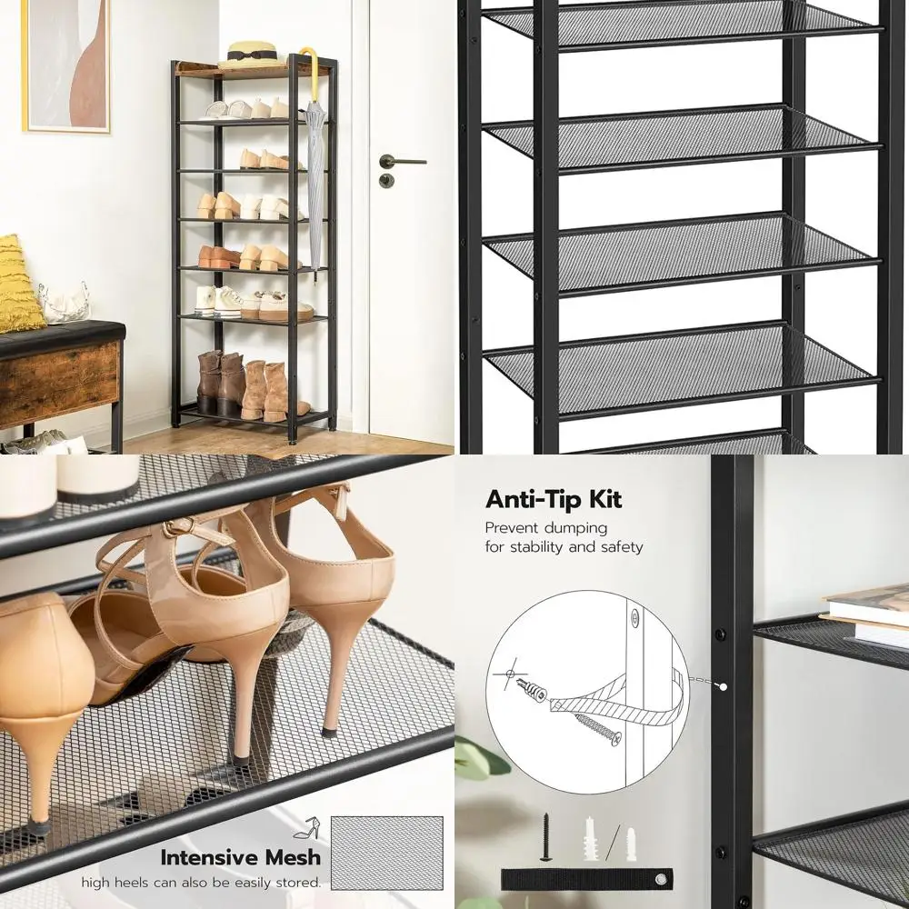 

8-Tier Shoe Organizer, 20.5 Long, Compact Storage, Holds 14-16 Pairs, Suitable for Entryway, Hallway, Living Room, Rustic Brown