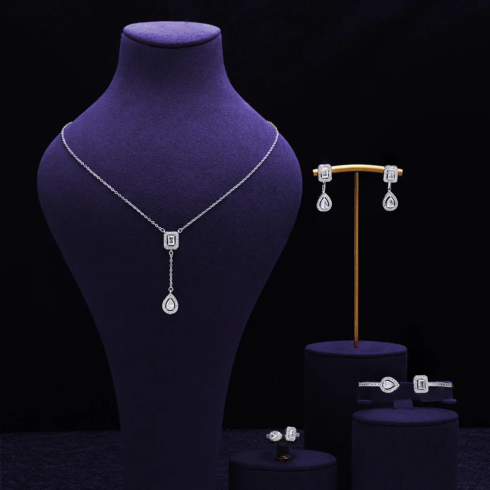 HIBRIDE Simple 4-Piece Necklace Earrings and Bracelet Fashion Everyday Dress Women's Jewelry Wedding Prom Birthday Gift S-1289