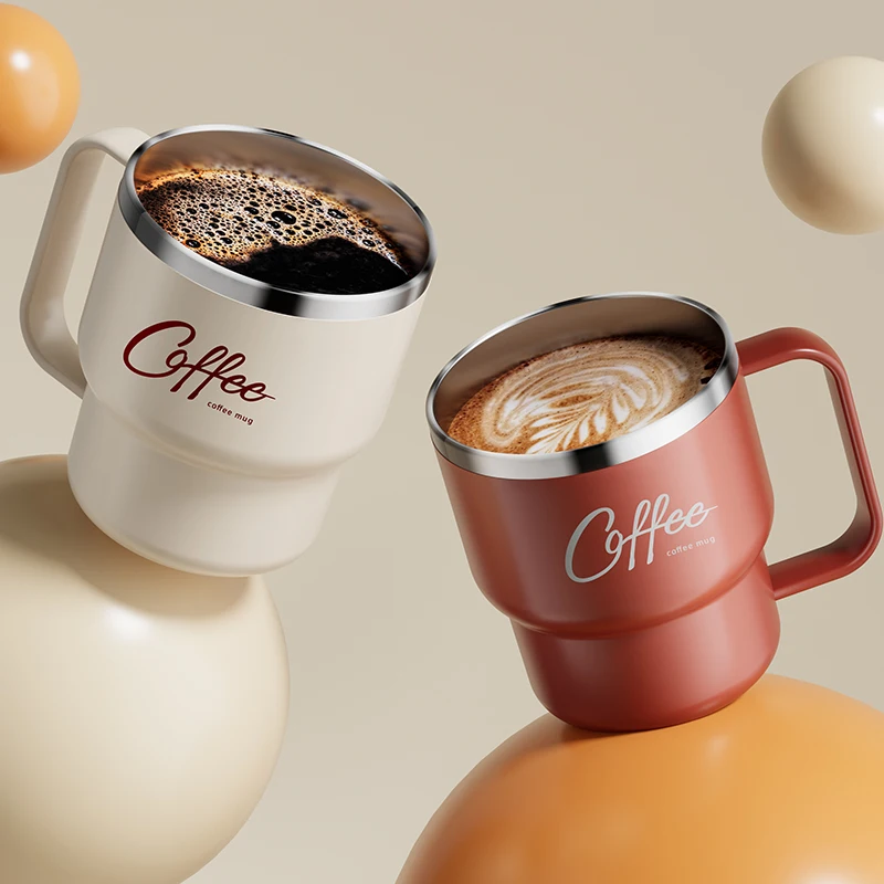 WORTHBUY 304 Stainless Steel Double Wall Insulated Coffee Cup With Handle Portable Students Leak-proof Water Cup Milk Coffee Mug