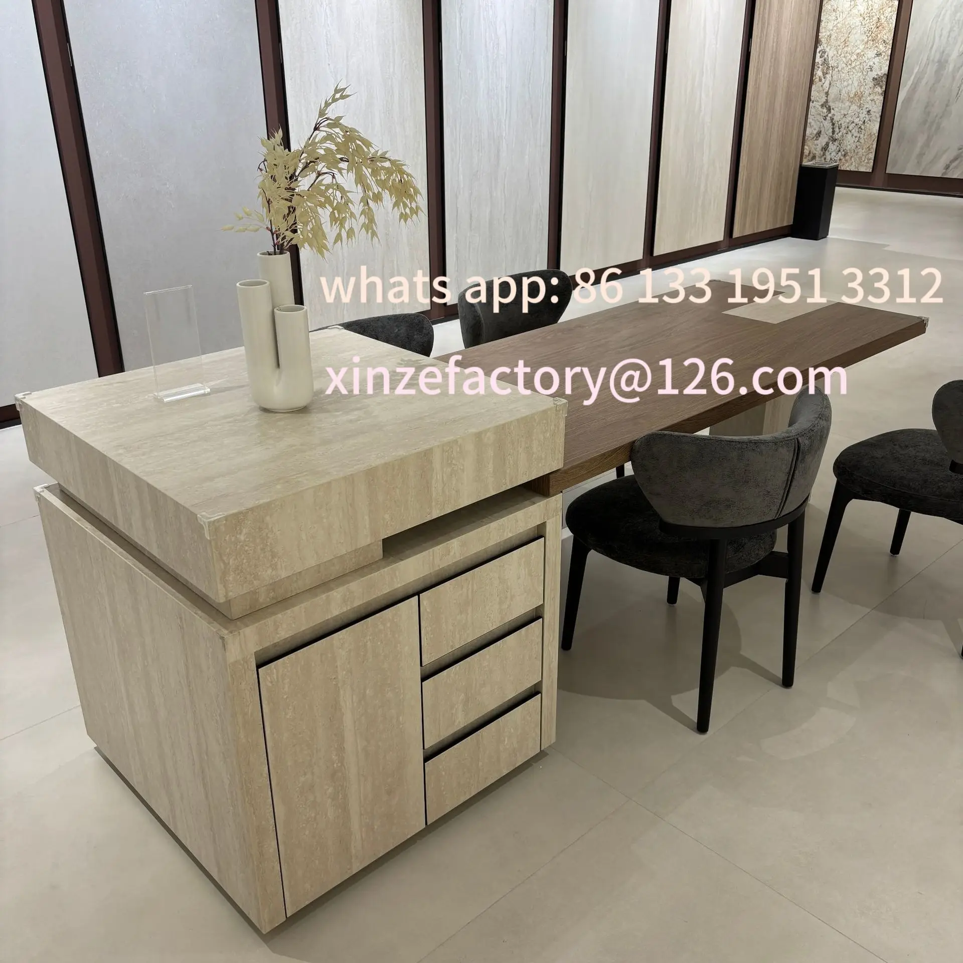 

Customizable slate wood grain desktop telescopic integrated island dining table small apartment dining table modern simple islan